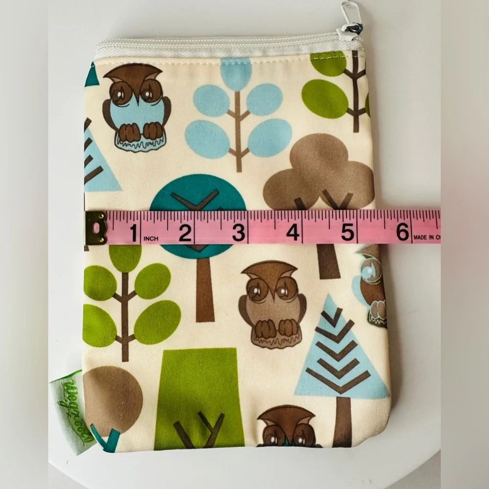 WEGREECO Set of 3 Green Blue and Brown Owl Print Reusable Zip Top Utility Bags